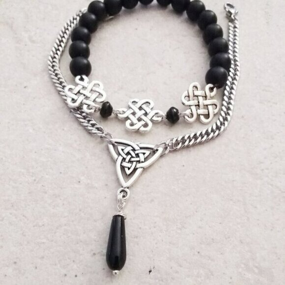 Celtic 2 Bracelet Set - Made to Order in Your Size! Wicca Goth Punk Grunge Pagan - Picture 2 of 12